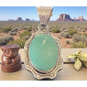 Navajo Native American Leroy‎ Silver Sterling Silver Kingman Turquoise Pendant